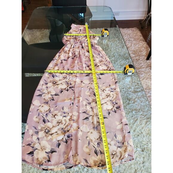 Sienna Sky Women Beige Floral Polyester Halter Neck Sleeveless Long Maxi Dress M - Picture 7 of 14